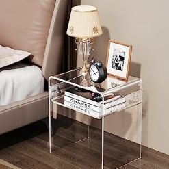 solaround clear acrylic end table 2 tier bedside nightstand for living room 3 طاولة جانبية للسرير، من طبقتين