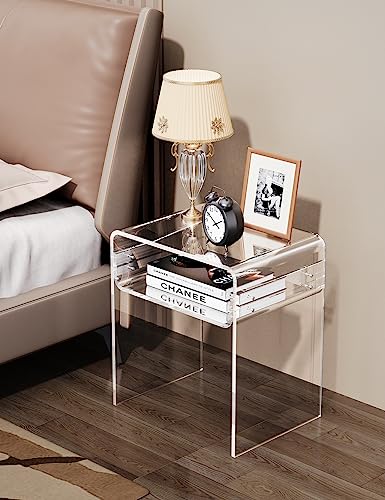 solaround clear acrylic end table 2 tier bedside nightstand for living room 3 طاولة جانبية للسرير، من طبقتين