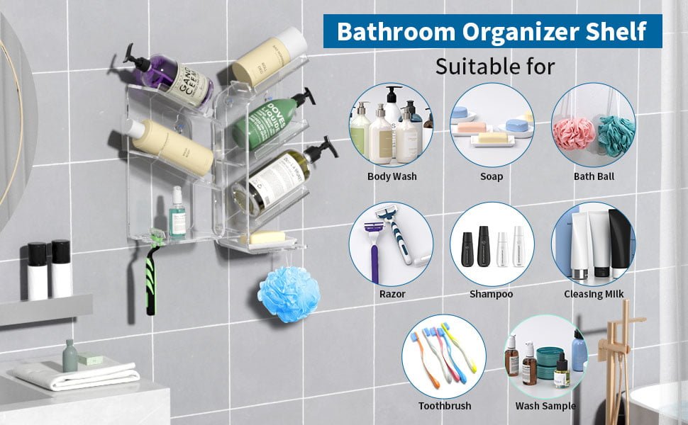 منظم حمام من الاكريليك،مثبت شفط، بدون حفر... 14 منظم حمام من الاكريليك