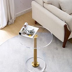 meetlake clear acrylic table with cone metal pole large brushed gold 4 طاولة أكريليك شفافة،مع عمود معدني مخروطي (كبير، ذهبي مصقول)...