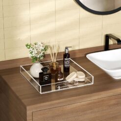 صينية تقديم أكريليك شفافة مقاومة للانسكاب مع تصميم مزخرف – مقاس 30×30 سم لسطح طاولة القهوة العثمانية 4 صينية أكريليك شفافة