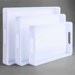 صواني أكريليك, للتقديم والتخزين – تصميم متين بدون لحام، بثلاثة ألوان وثلاثة مقاسات 7 طقم صواني أكريليك أبيض – تصميم أنيق