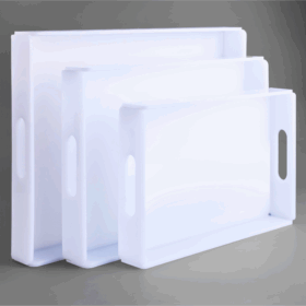 صواني أكريليك, للتقديم والتخزين – تصميم متين بدون لحام، بثلاثة ألوان وثلاثة مقاسات 11 طقم صواني أكريليك أبيض – تصميم أنيق