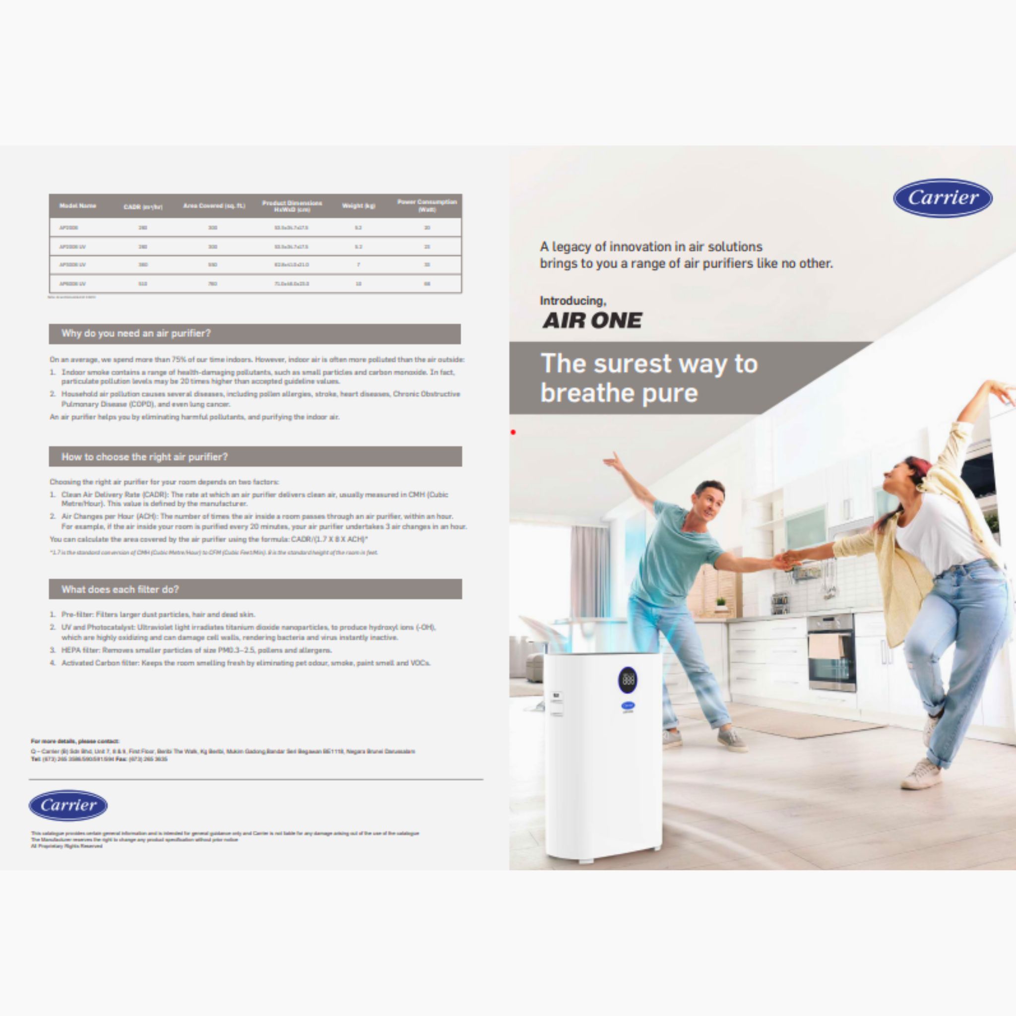 منقي هواء كاريير بالأشعة فوق البنفسجية مع فلتر HEPA عالي الكفاءة - AP3006 22 منقي الهواء